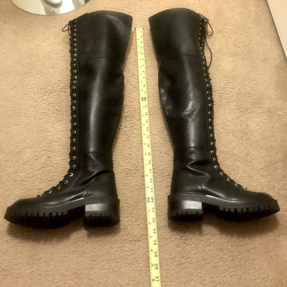 NWOT Zara Thigh High Genuine Leather Lace Up Boots Lug Sole. - Picture 5 of 16